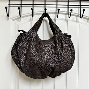 VTG '06 Gap Suede Double Handed Hobo Bag In Brown Floral Print. 14"x10"x1"